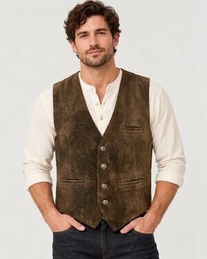 Vintage Midwest International Brown Leather Western Vest Men’s L Cowboy Ranch